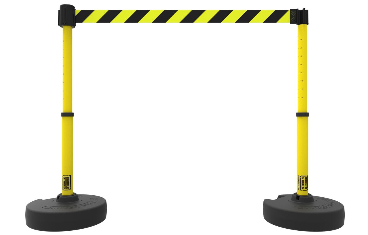 Banner Stakes Plus Barrier Set X2 With Yellow/Black Diagonal Striped Banner